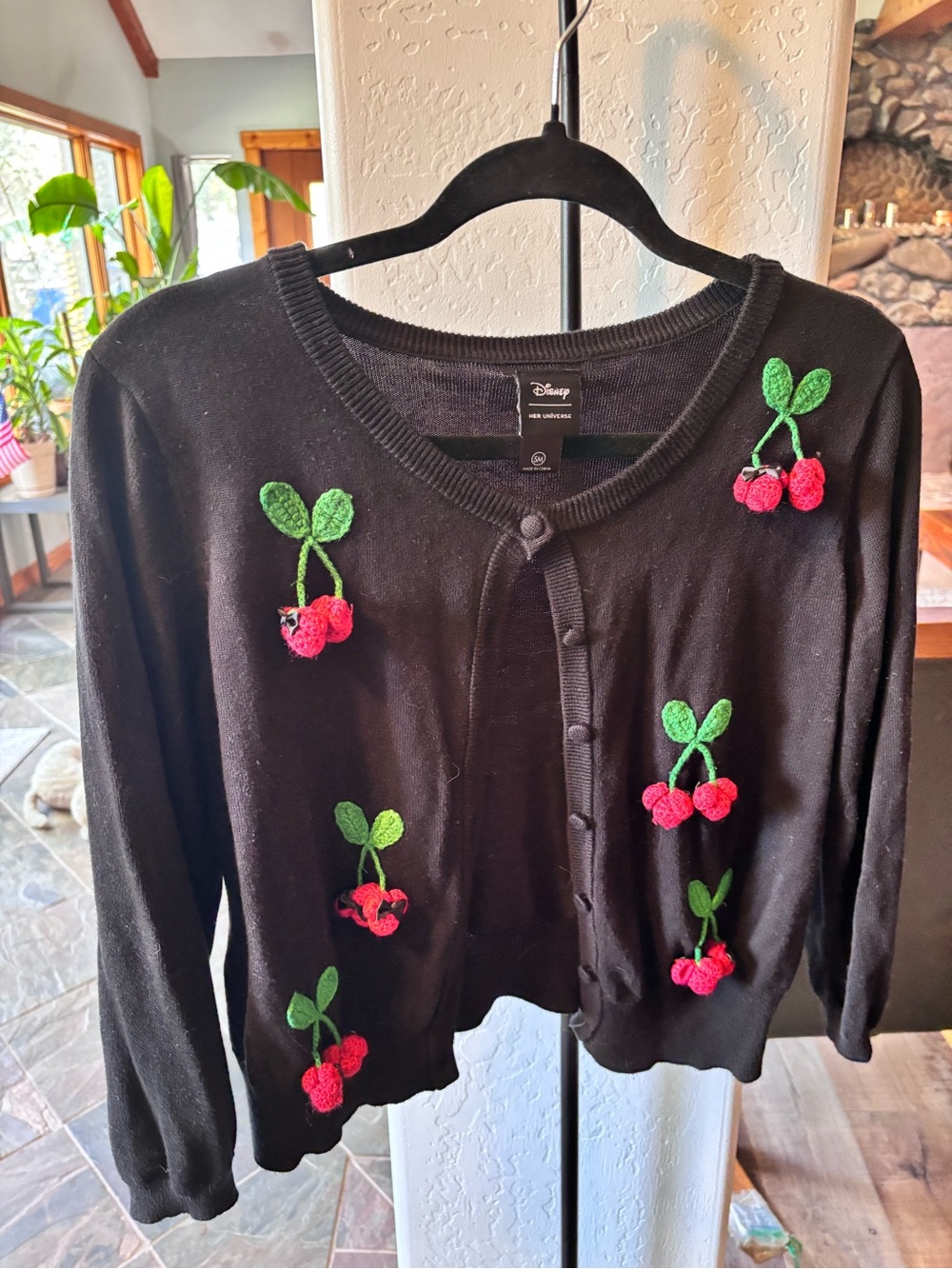 Her Universe Disney Minnie Mouse Crochet Cherry Cardigan Black SM